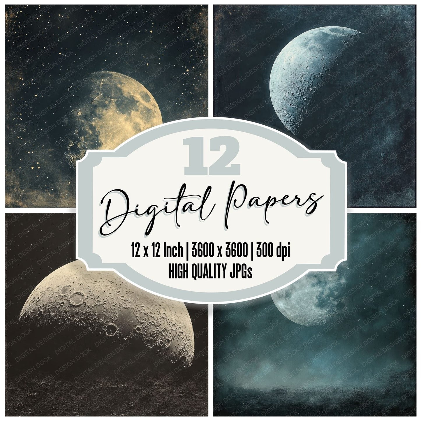Moon Crater Border Digital Paper Pack (DDD002585)