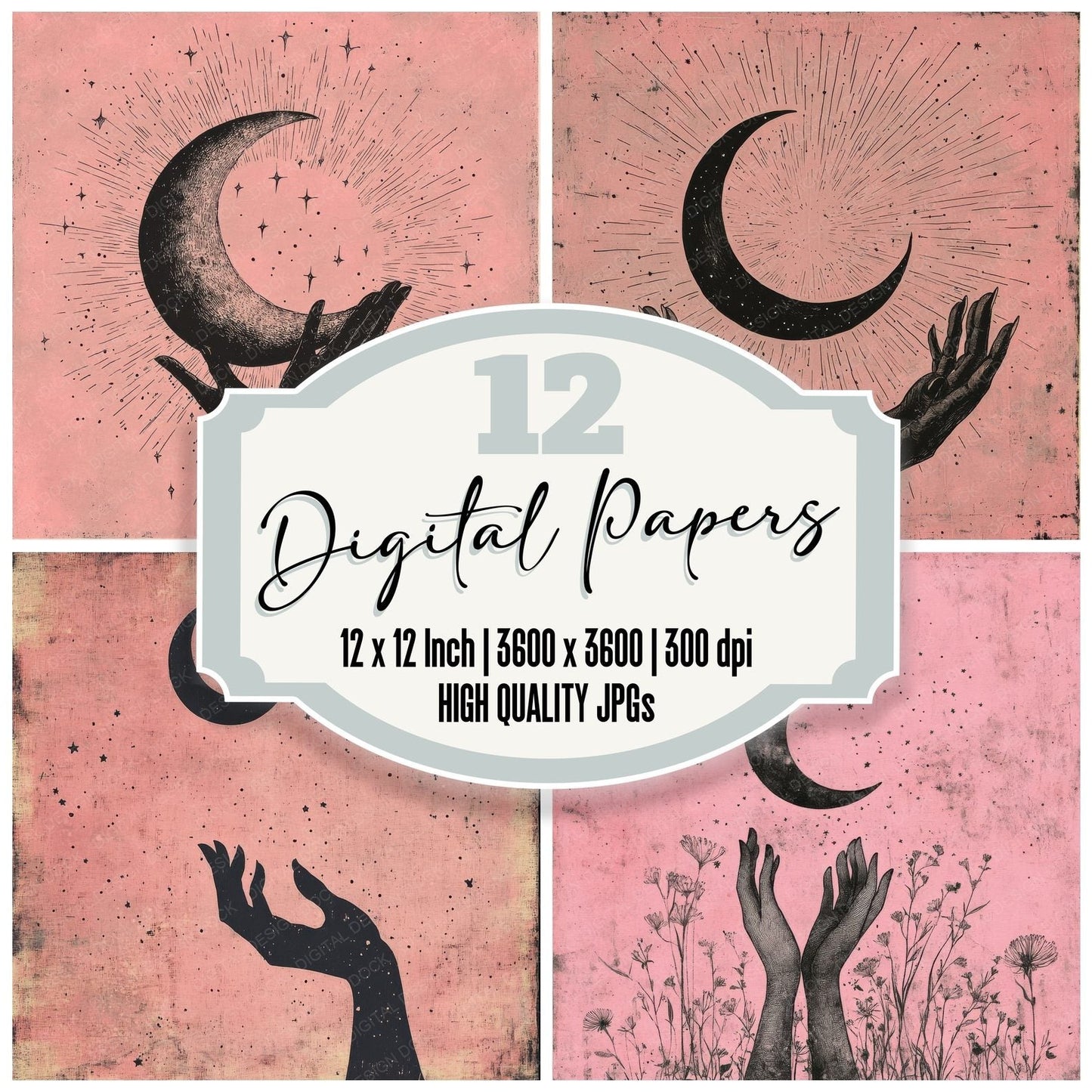Moon Holding Hands Digital Paper Pack (DDD002590)