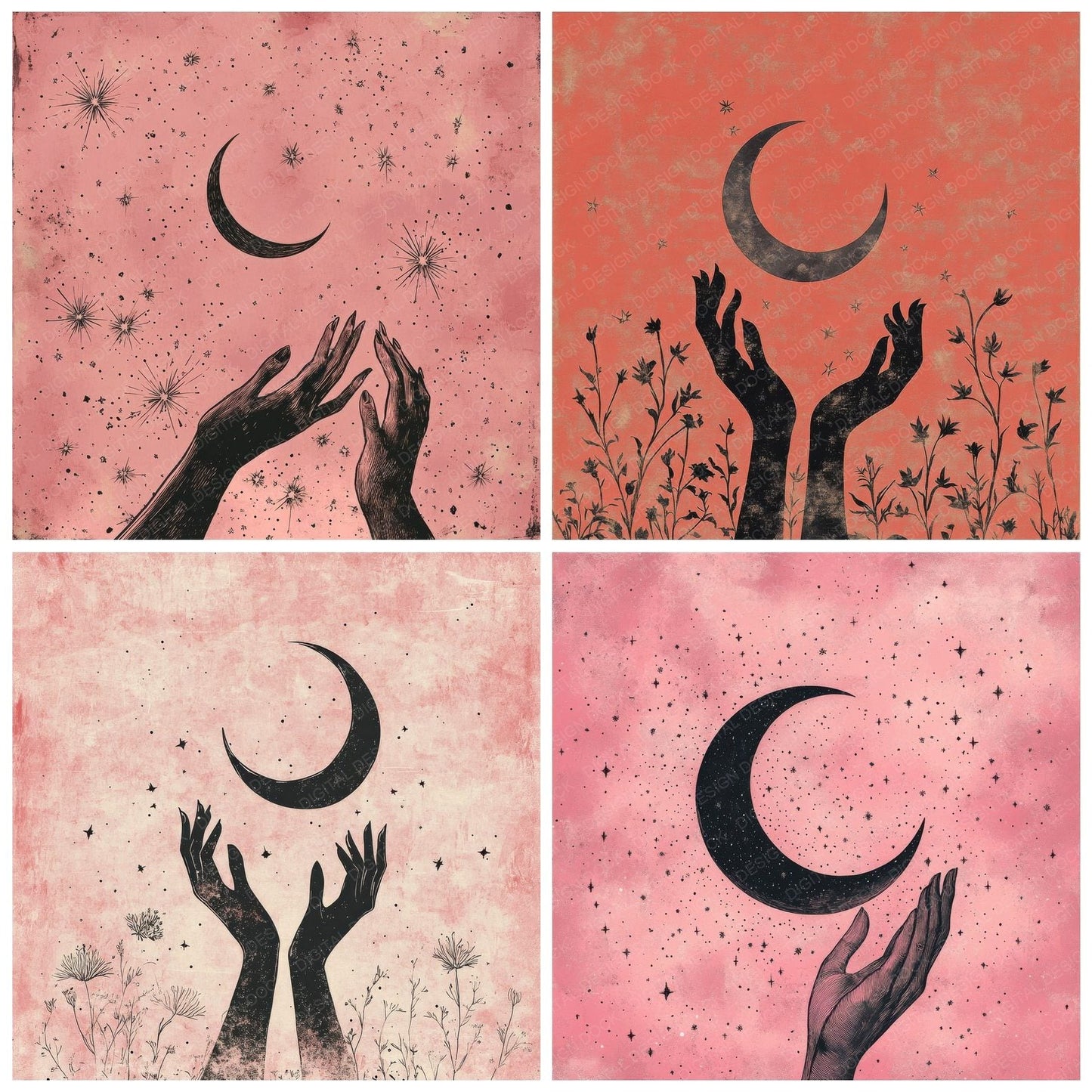 Moon Holding Hands Digital Paper Pack (DDD002590)