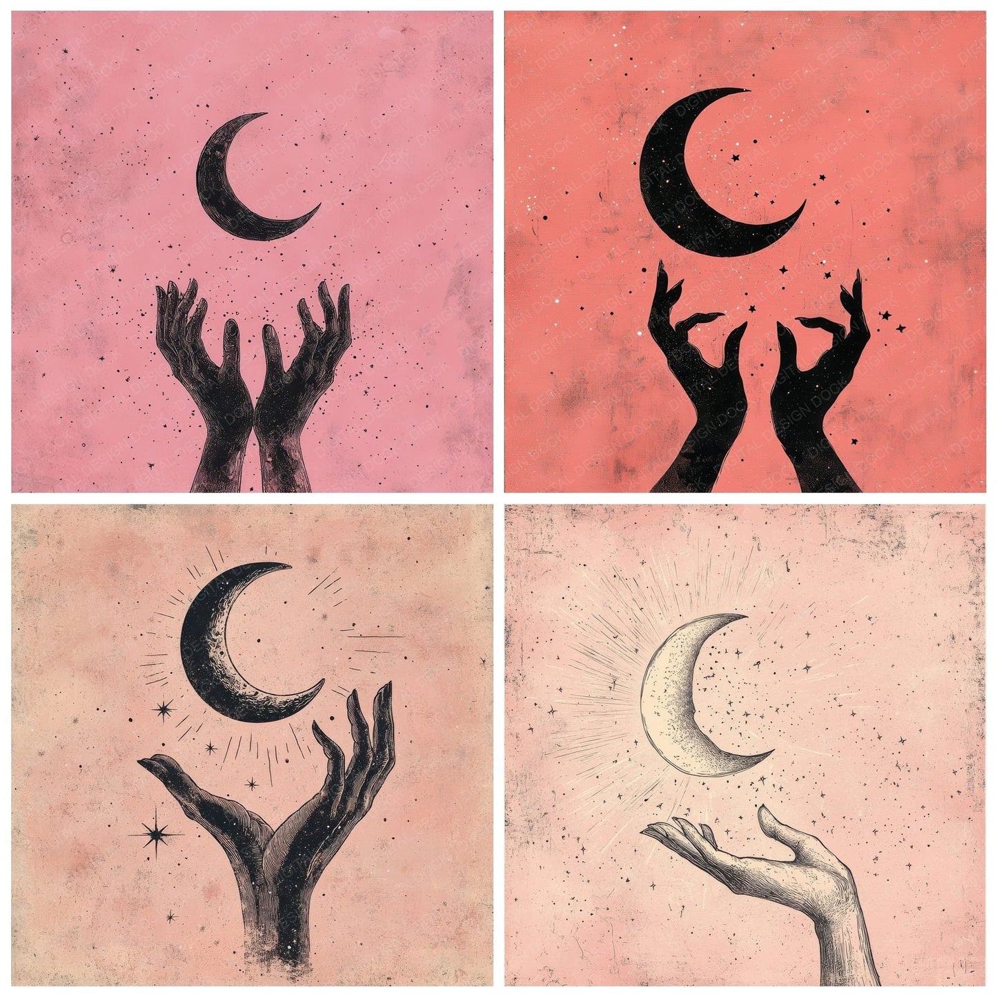 Moon Holding Hands Digital Paper Pack (DDD002590)