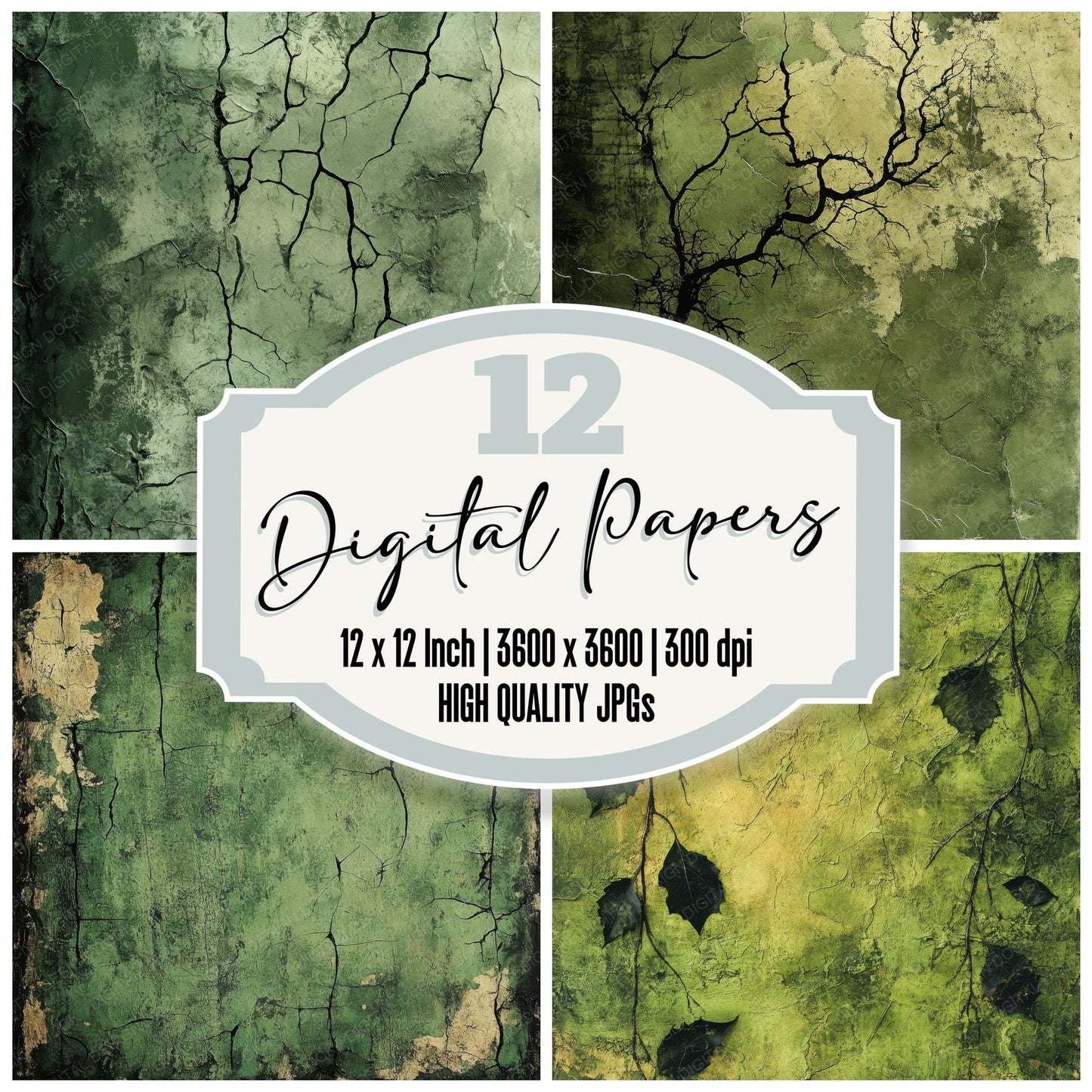 Moss Painted Leaves Digital Paper Pack (DDD002615)