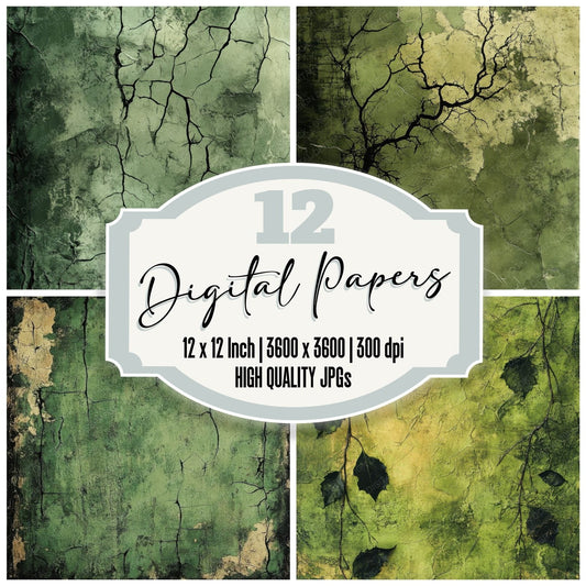 Moss Painted Leaves Digital Paper Pack (DDD002615)