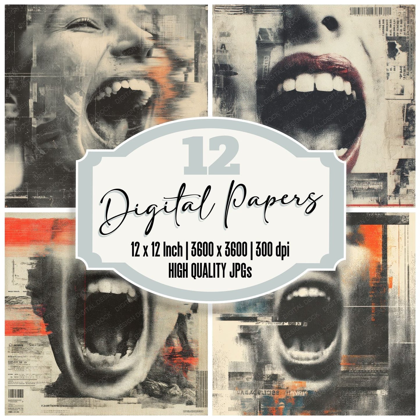 Mouth Glitch Scream Digital Paper Pack (DDD002630)