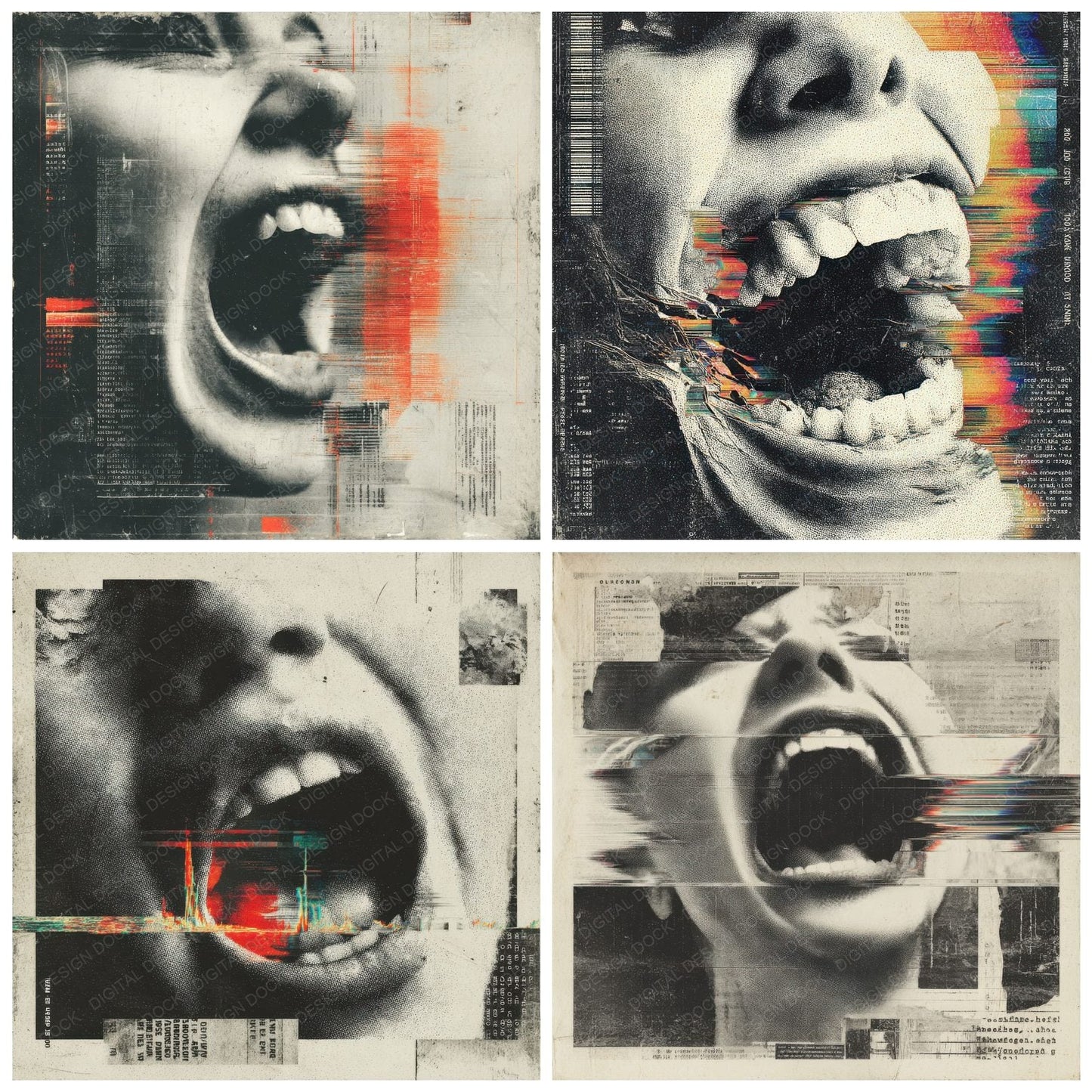 Mouth Glitch Scream Digital Paper Pack (DDD002630)