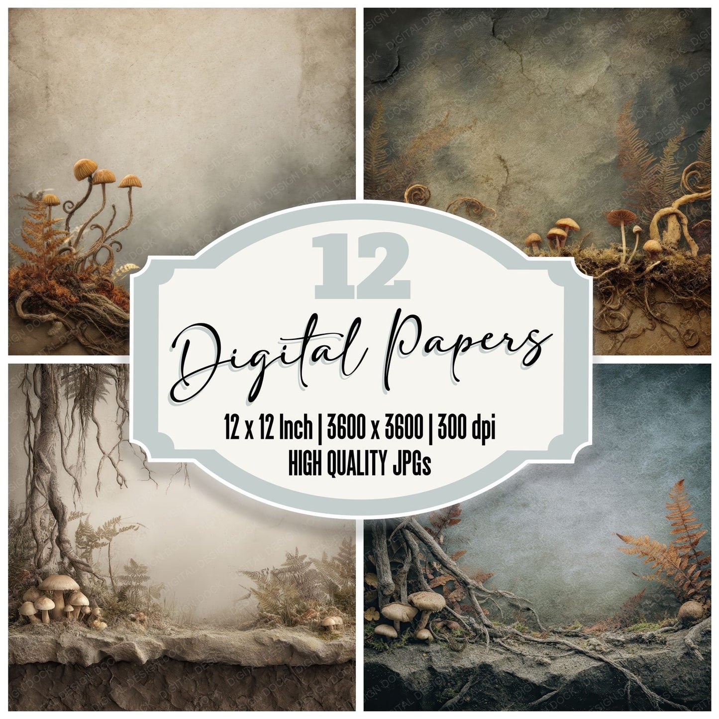 Mushroom Root Forest Mist Digital Paper Pack (DDD002633)
