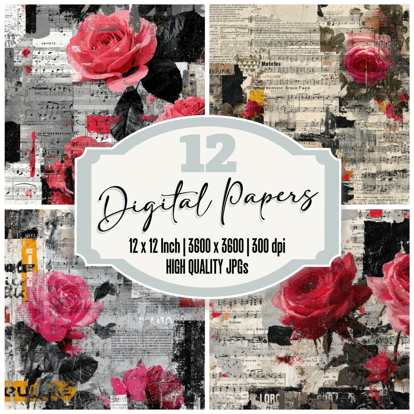 Music Flyer Rose Grain Digital Paper Pack (DDD002636)