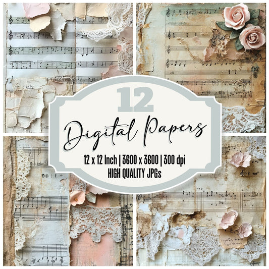 Music Note Lace Border Digital Paper Pack (DDD002637)