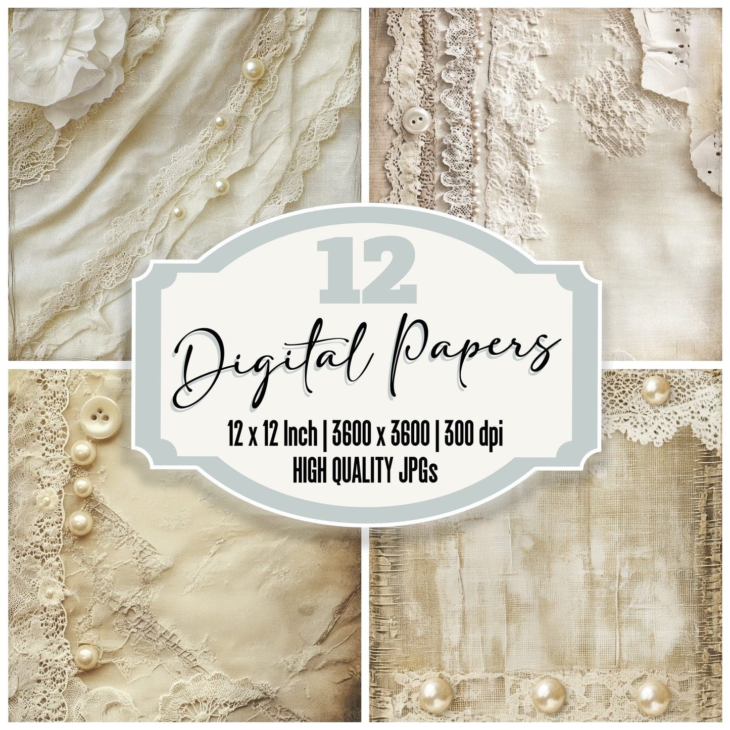 Muslin and Lace Fabric Digital Paper Digital Paper Pack (DDD002642)