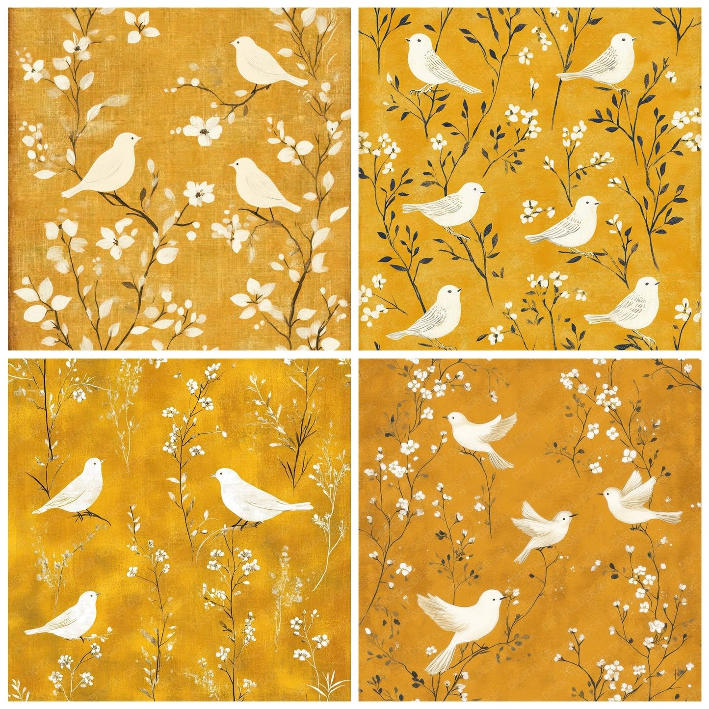 Mustard Bird Print Digital Paper Pack (DDD002643)