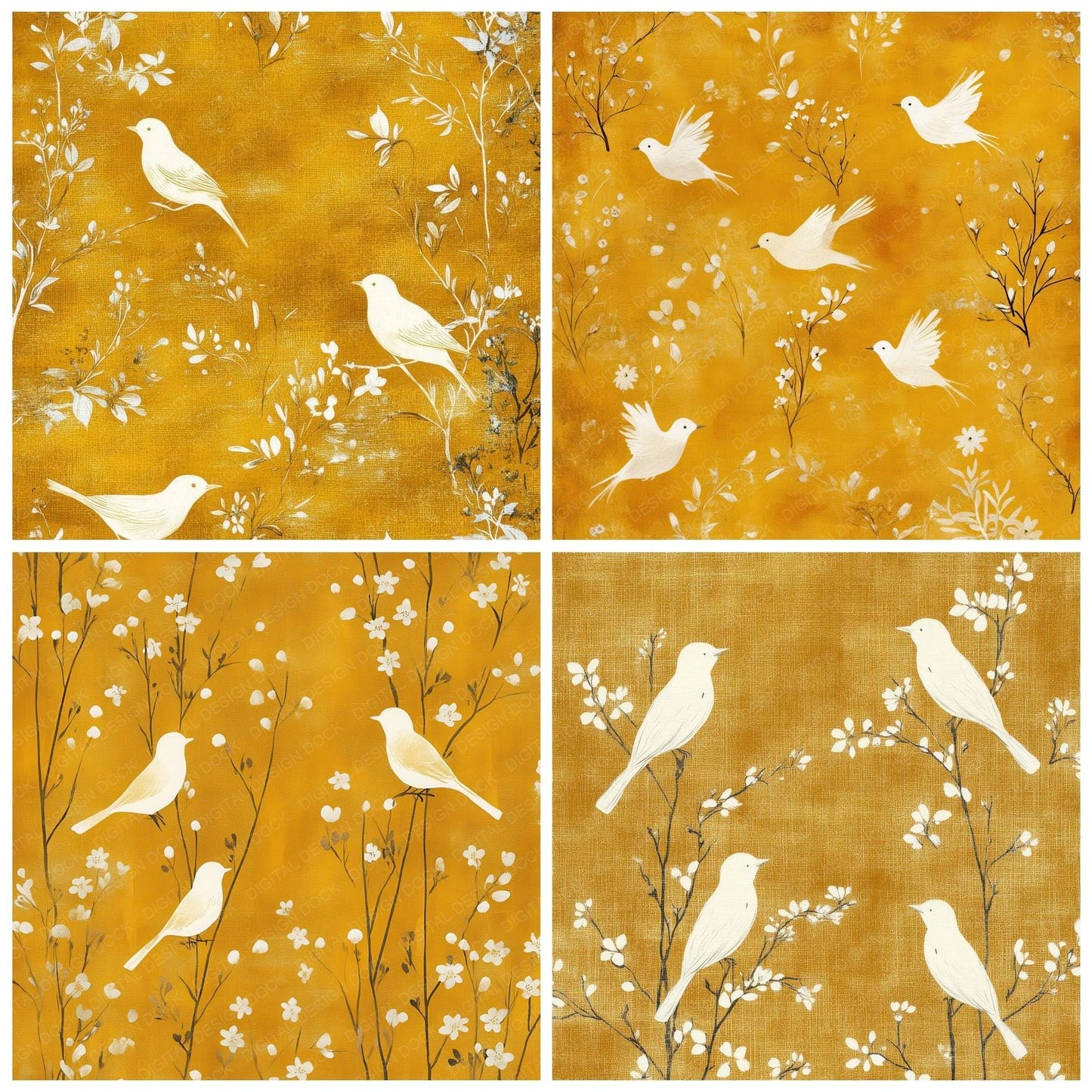 Mustard Bird Print Digital Paper Pack (DDD002643)