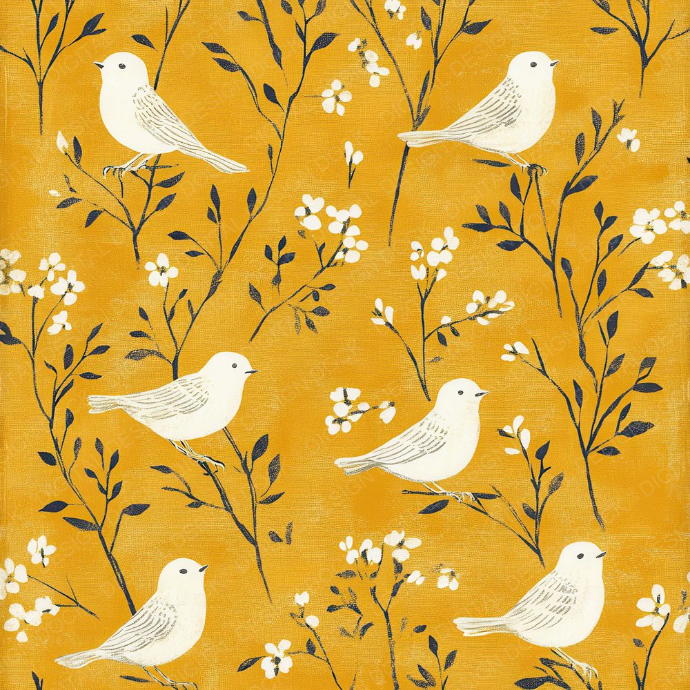Mustard Bird Print Digital Paper Pack (DDD002643)