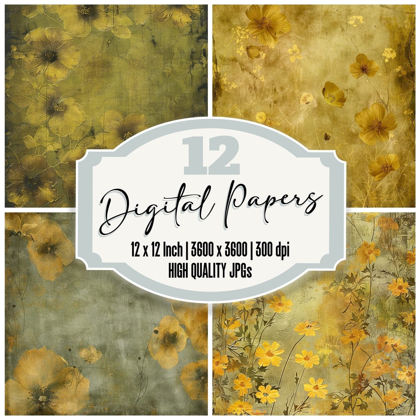 Mustard Yellow Floral Digital Paper Pack (DDD002646)