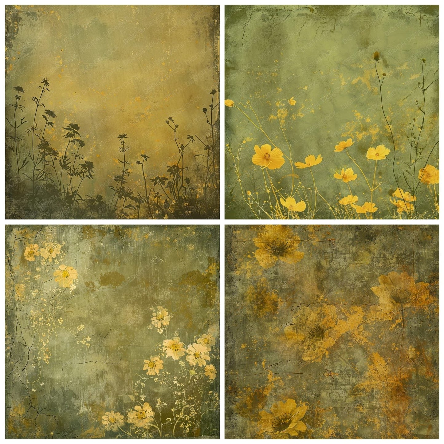 Mustard Yellow Floral Digital Paper Pack (DDD002646)