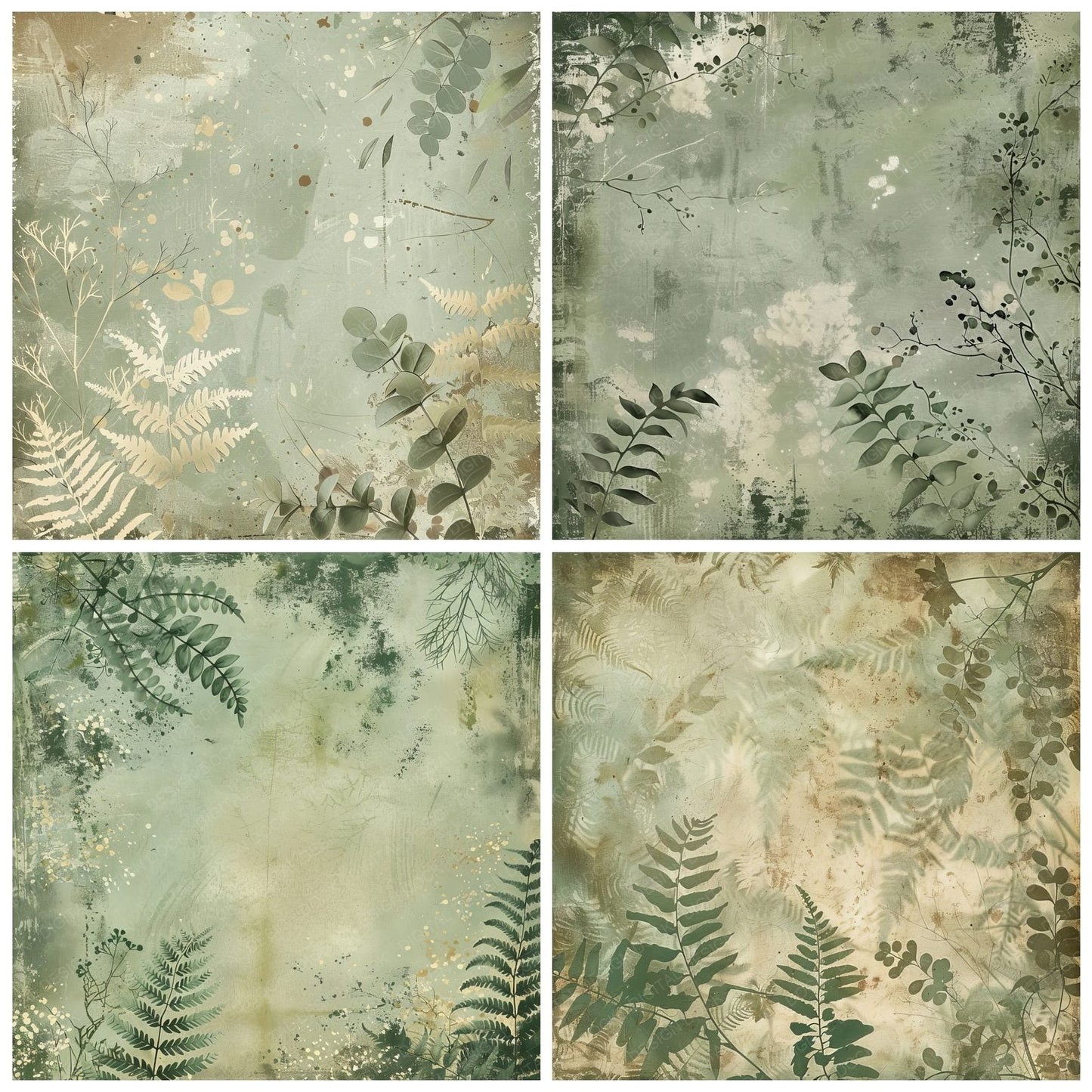 Muted Green Fern Leaves Digital Paper Pack (DDD002647)