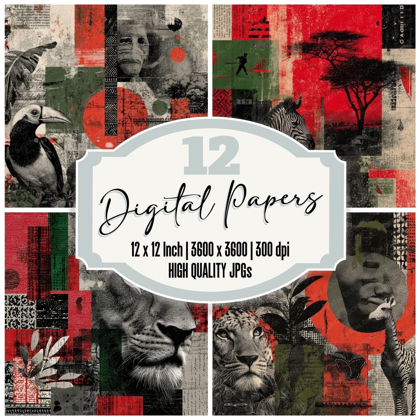 Nairobi Collage Tribal Pattern News Digital Paper Pack (DDD002656)