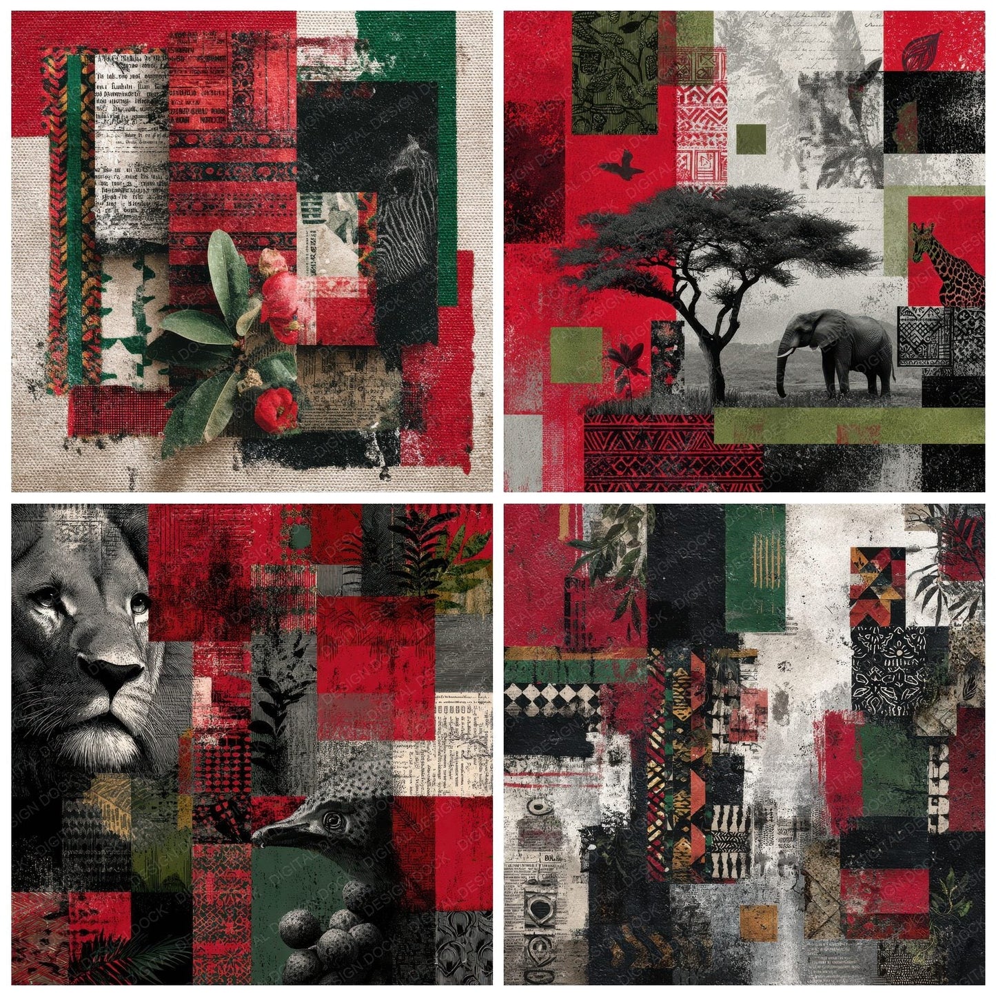 Nairobi Collage Tribal Pattern News Digital Paper Pack (DDD002656)