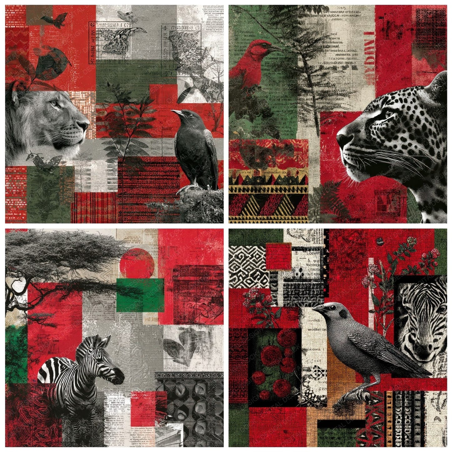 Nairobi Collage Tribal Pattern News Digital Paper Pack (DDD002656)