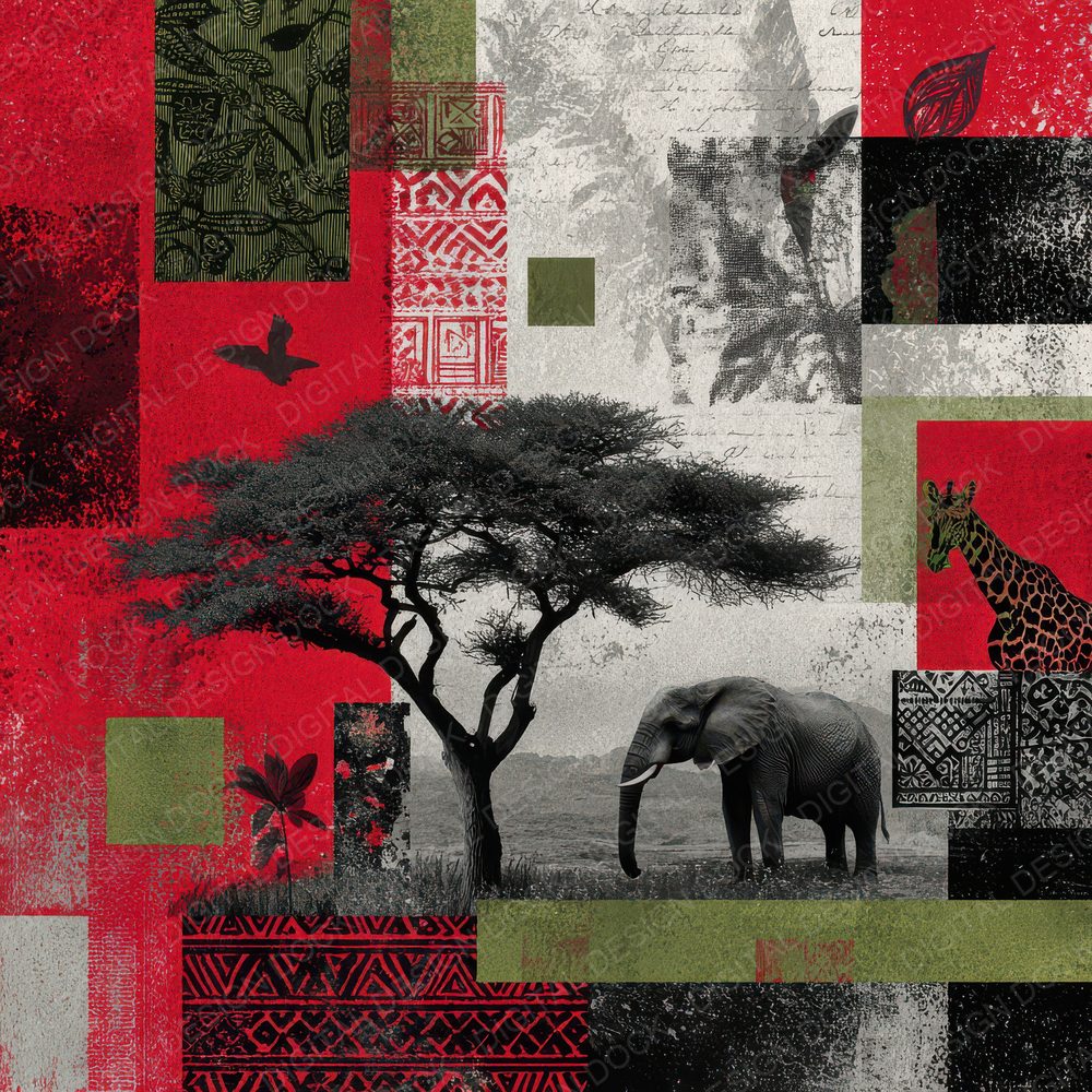 Nairobi Collage Tribal Pattern News Digital Paper Pack (DDD002656)