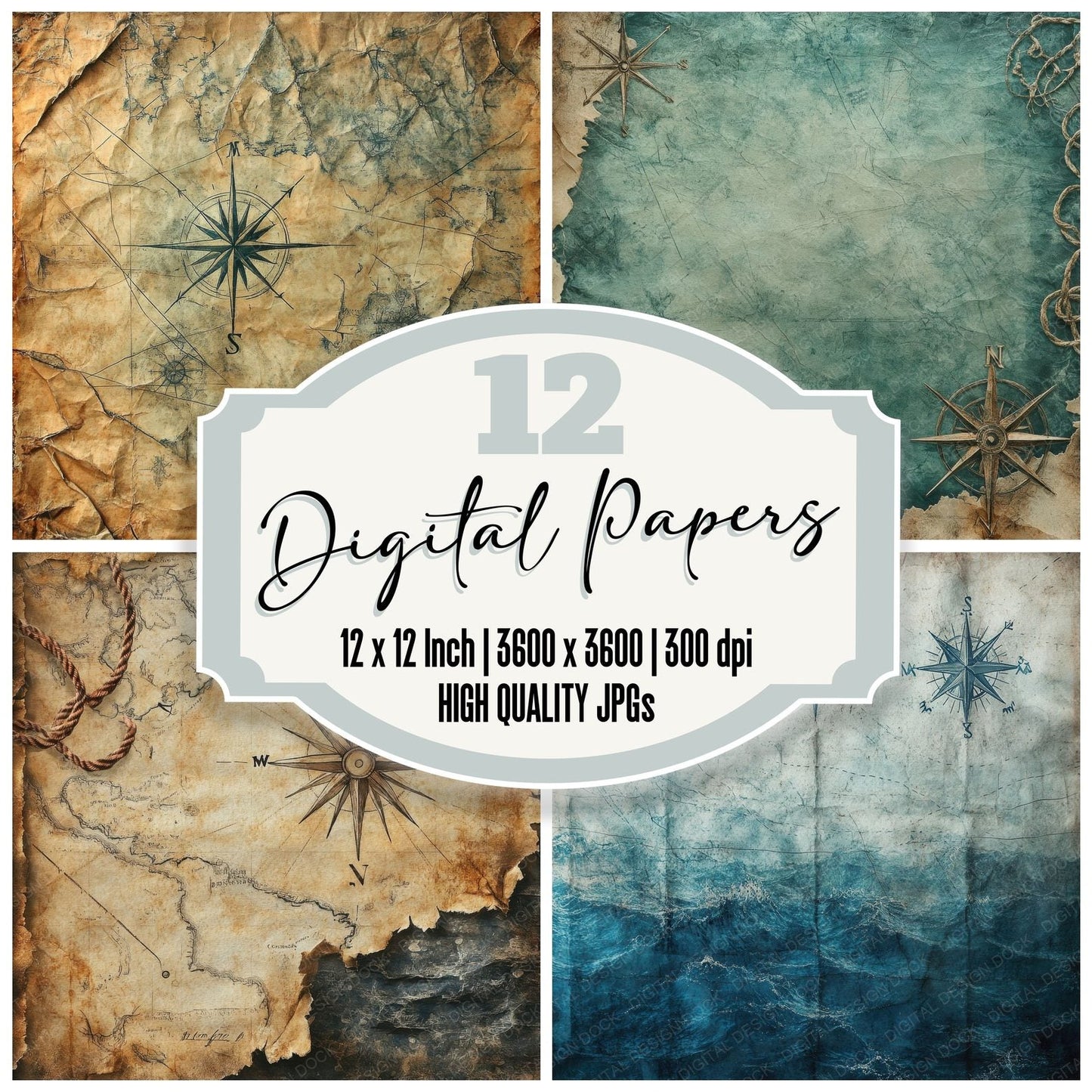 Nautical Chart Ropes Digital Paper Pack (DDD002662)