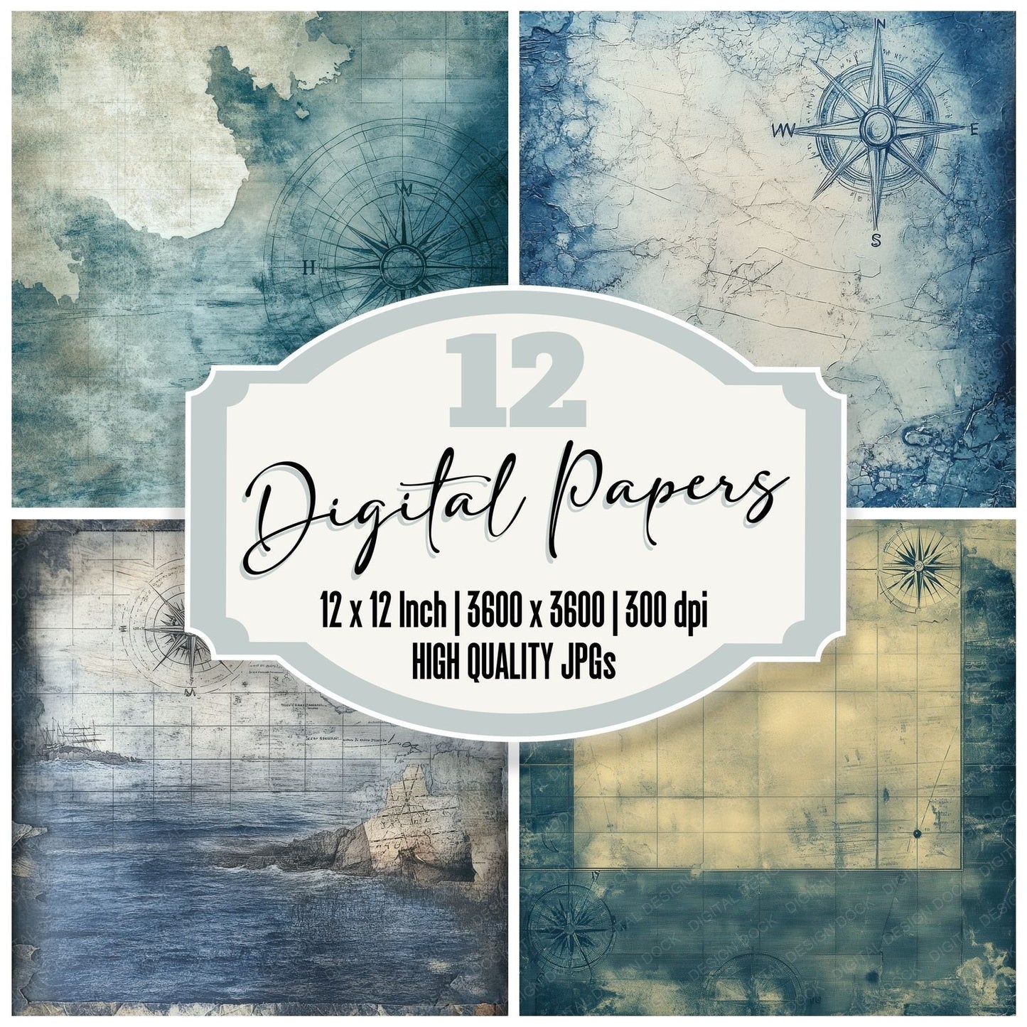 Nautical Compass Drift Digital Paper Pack (DDD002664)