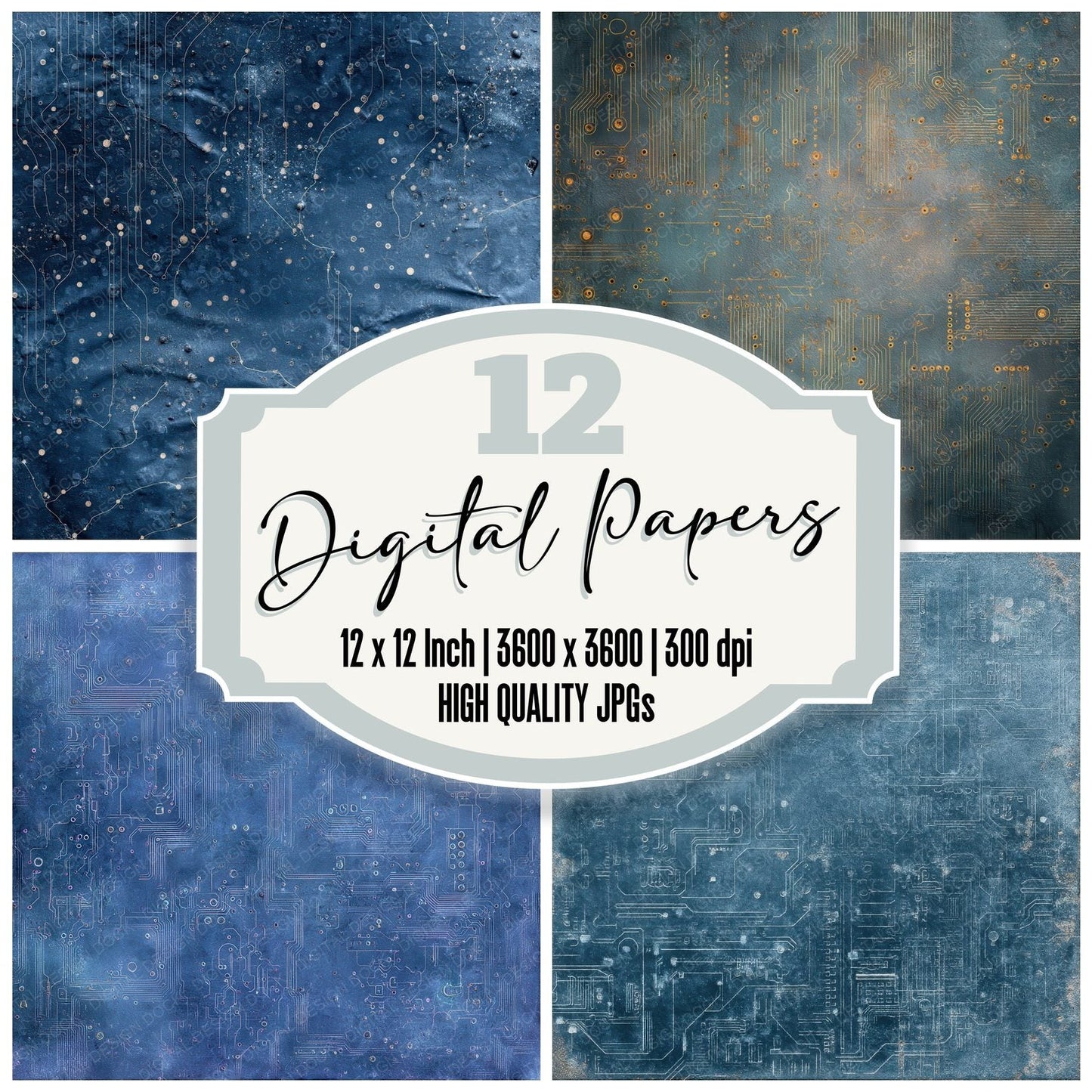 Navy Circuit Thread Oilprint Digital Paper Pack (DDD002665)