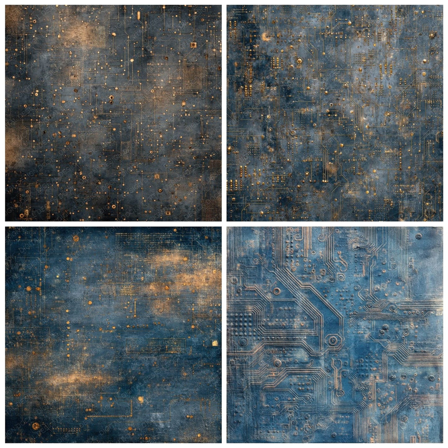 Navy Circuit Thread Oilprint Digital Paper Pack (DDD002665)