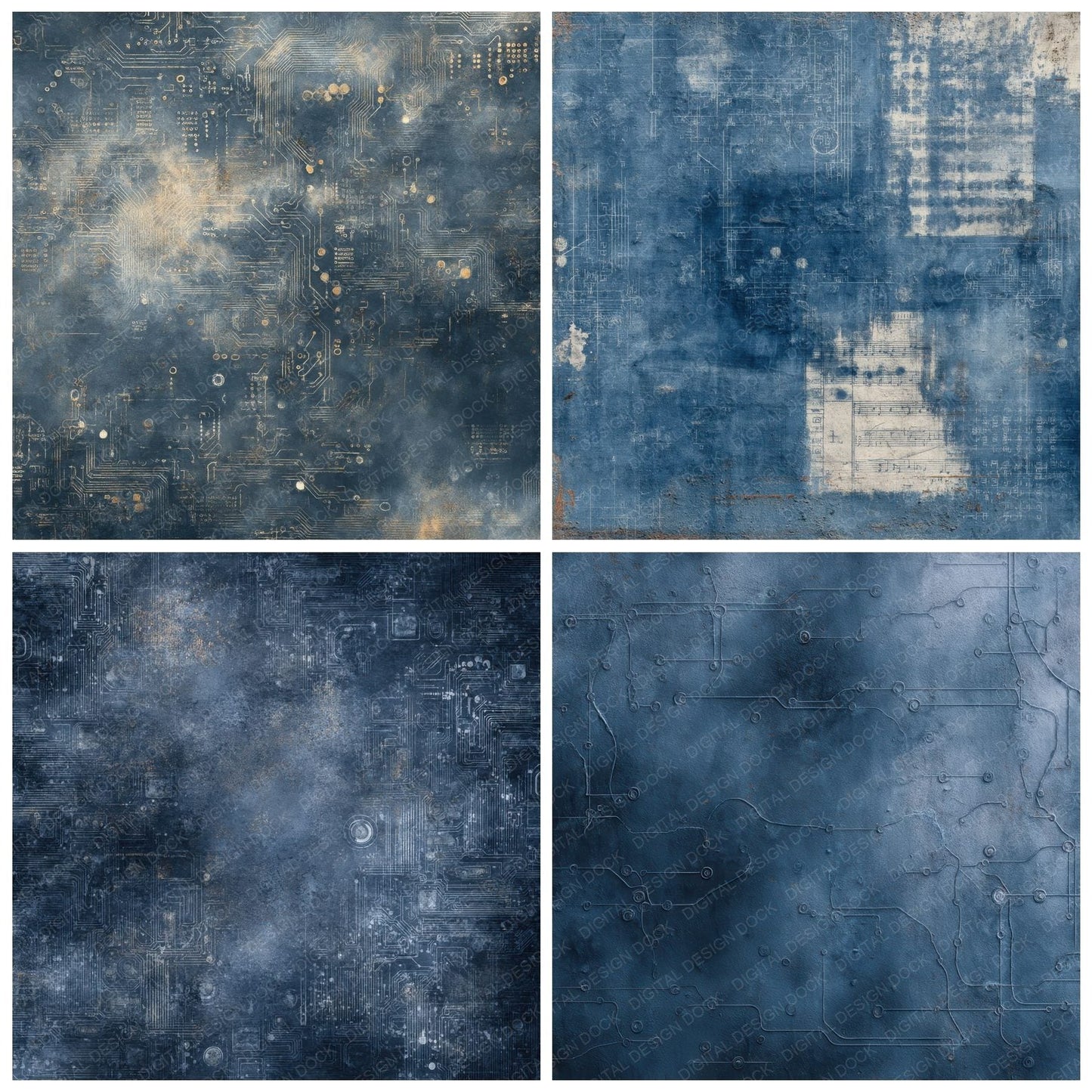 Navy Circuit Thread Oilprint Digital Paper Pack (DDD002665)