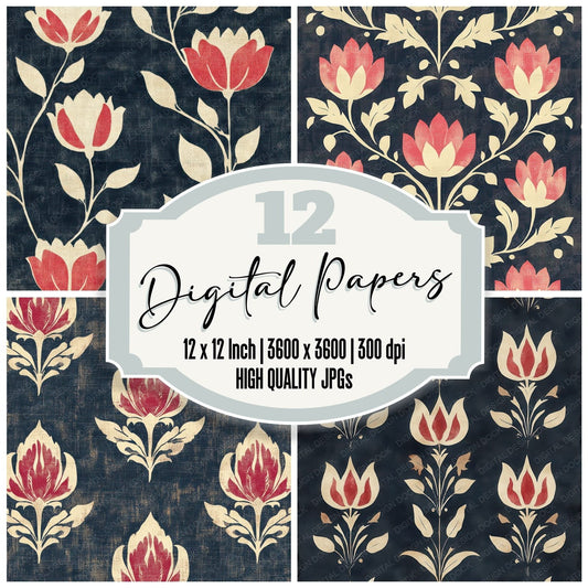Navy Tulip Folk Digital Paper Pack (DDD002671)