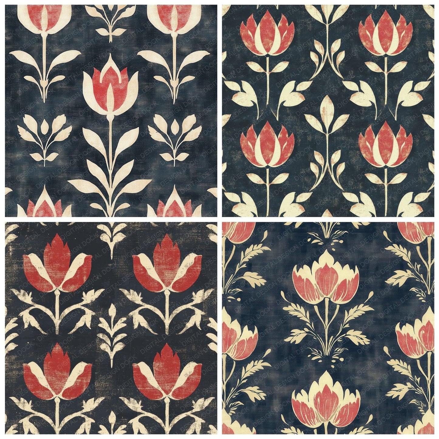 Navy Tulip Folk Digital Paper Pack (DDD002671)