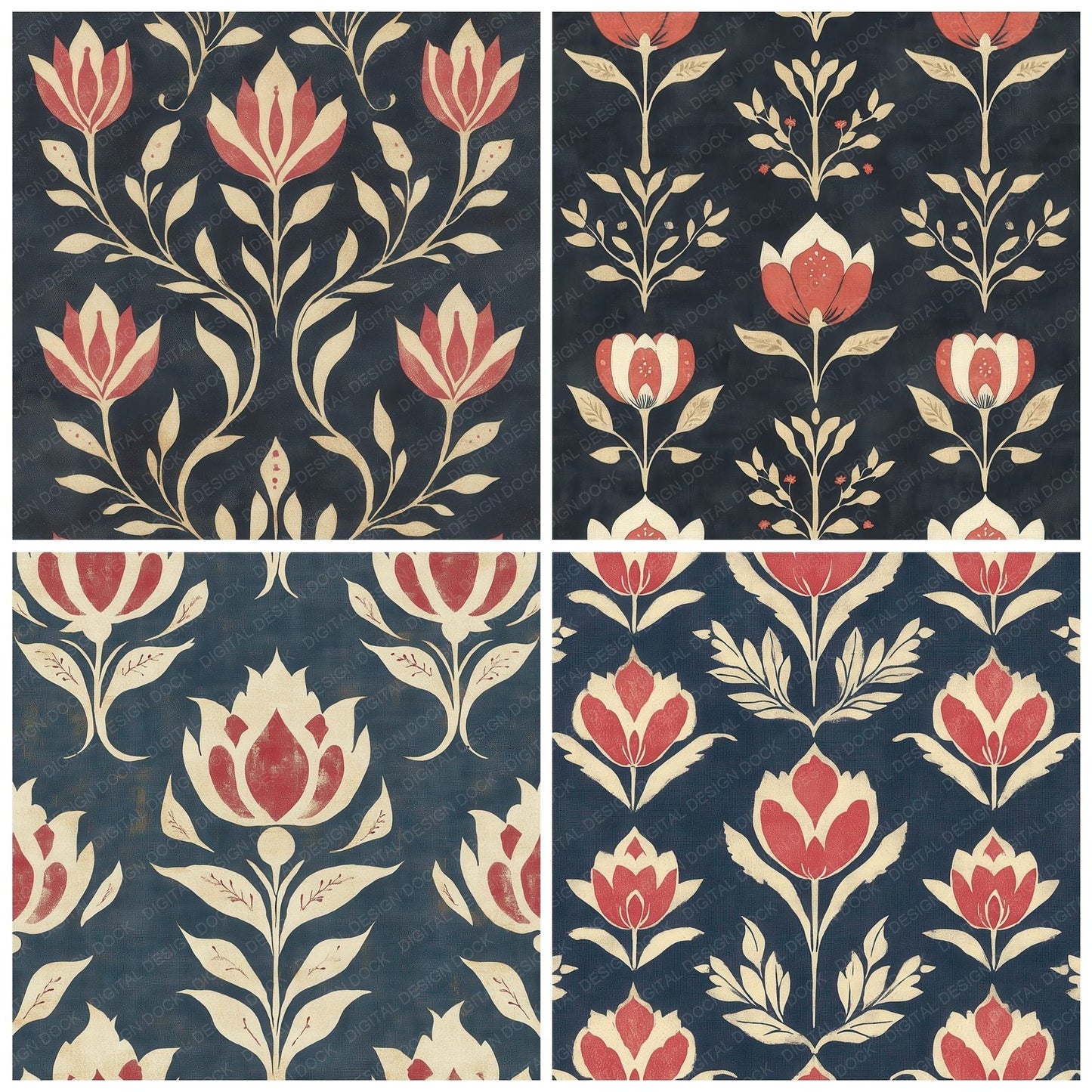 Navy Tulip Folk Digital Paper Pack (DDD002671)