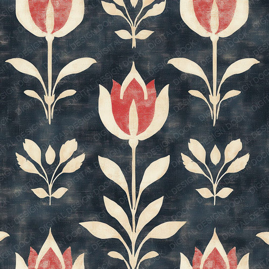 Navy Tulip Folk Digital Paper Pack (DDD002671)