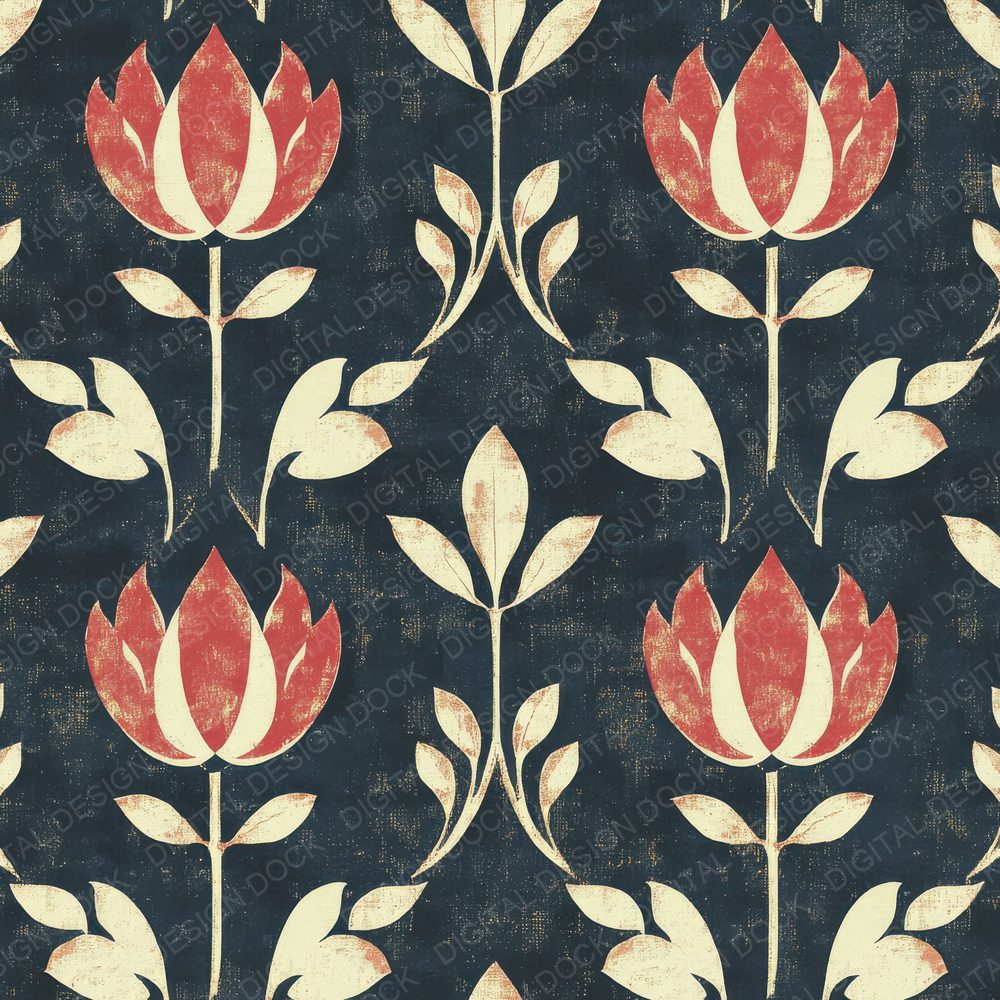 Navy Tulip Folk Digital Paper Pack (DDD002671)