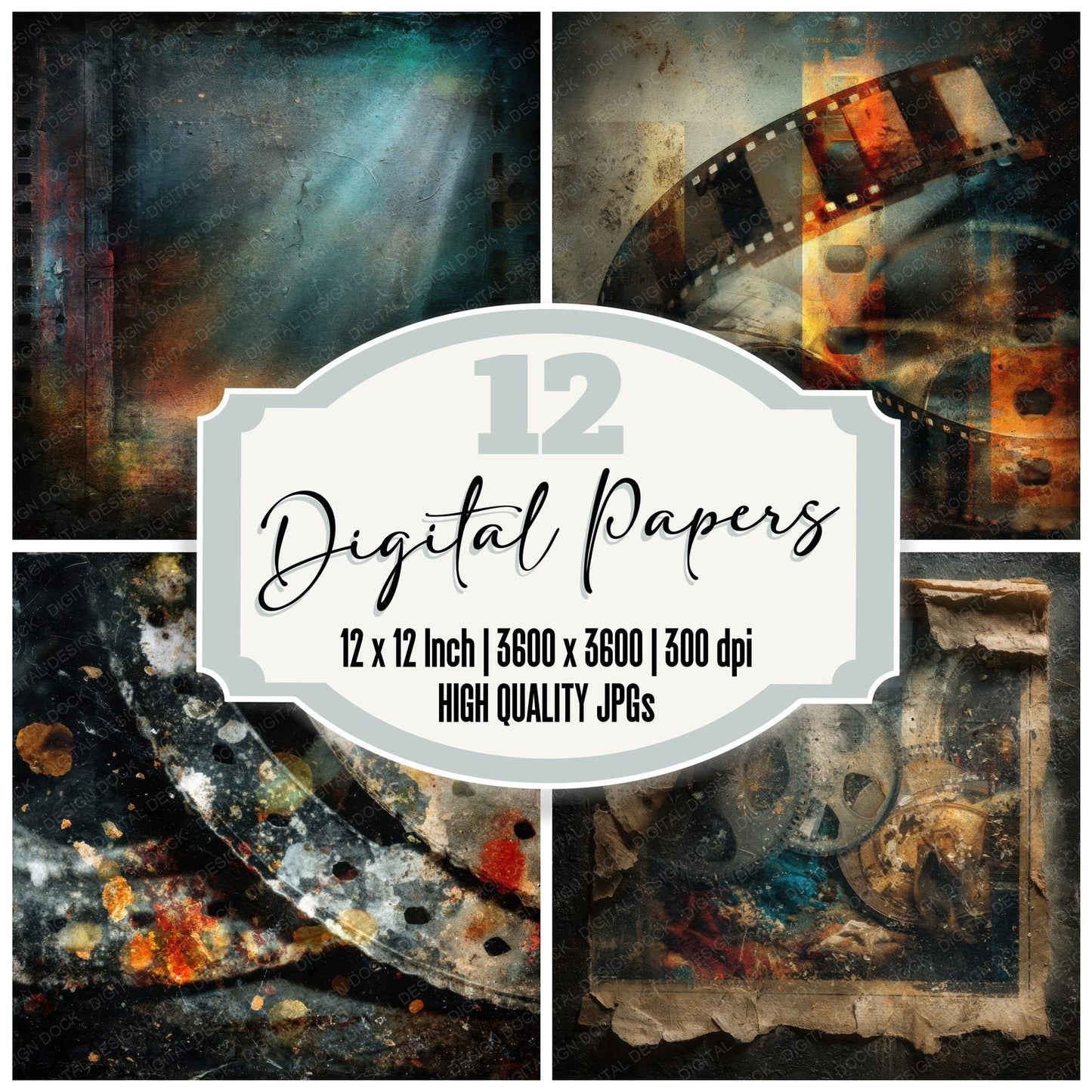 Negative Reel Curl Contrast Stain Digital Paper Pack (DDD002676)