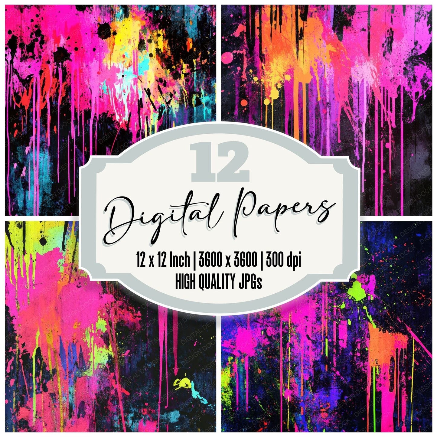Neon Chaos Drips Digital Paper Pack (DDD002679)