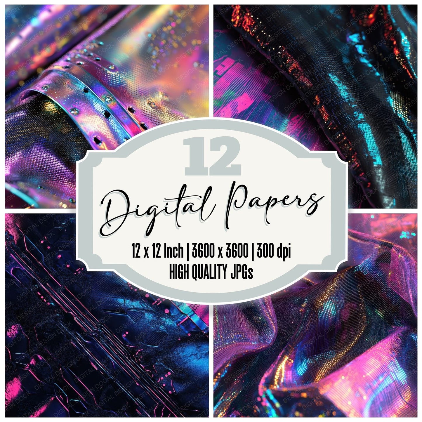 Neon Cyber Leather Digital Paper Pack (DDD002684)