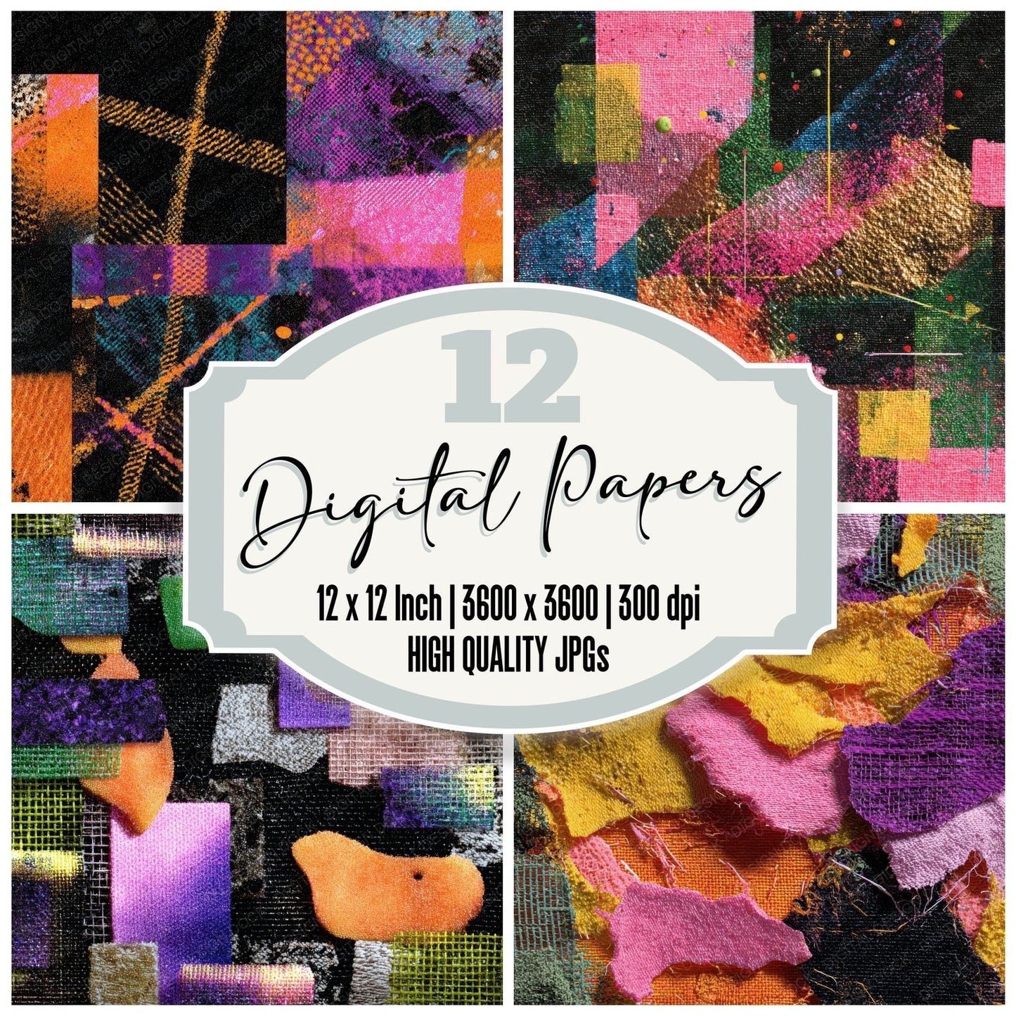 Neon Fabric Grid Chaos Thread Digital Paper Pack (DDD002688)