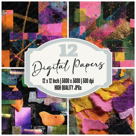 Neon Fabric Grid Chaos Thread Digital Paper Pack (DDD002688)