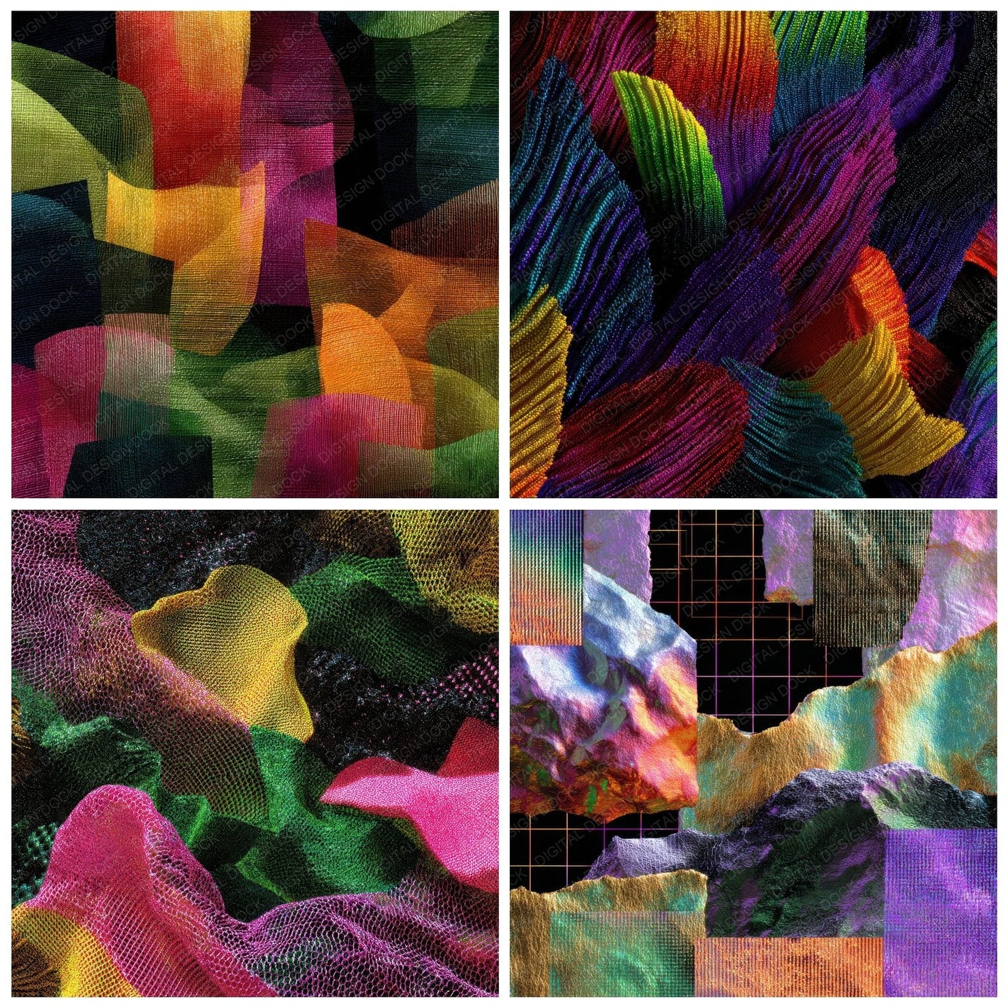 Neon Fabric Grid Chaos Thread Digital Paper Pack (DDD002688)