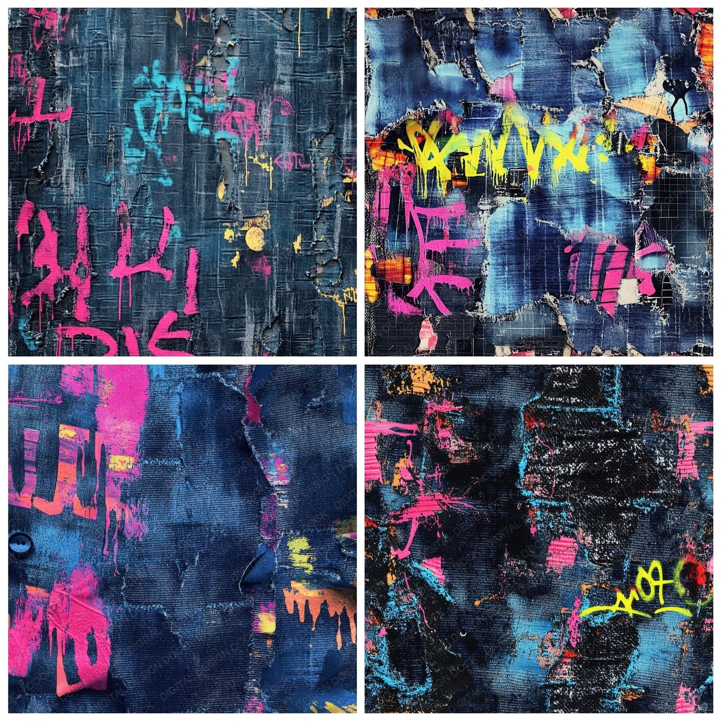 Neon Graffiti Denim Background Digital Paper Pack (DDD002699)