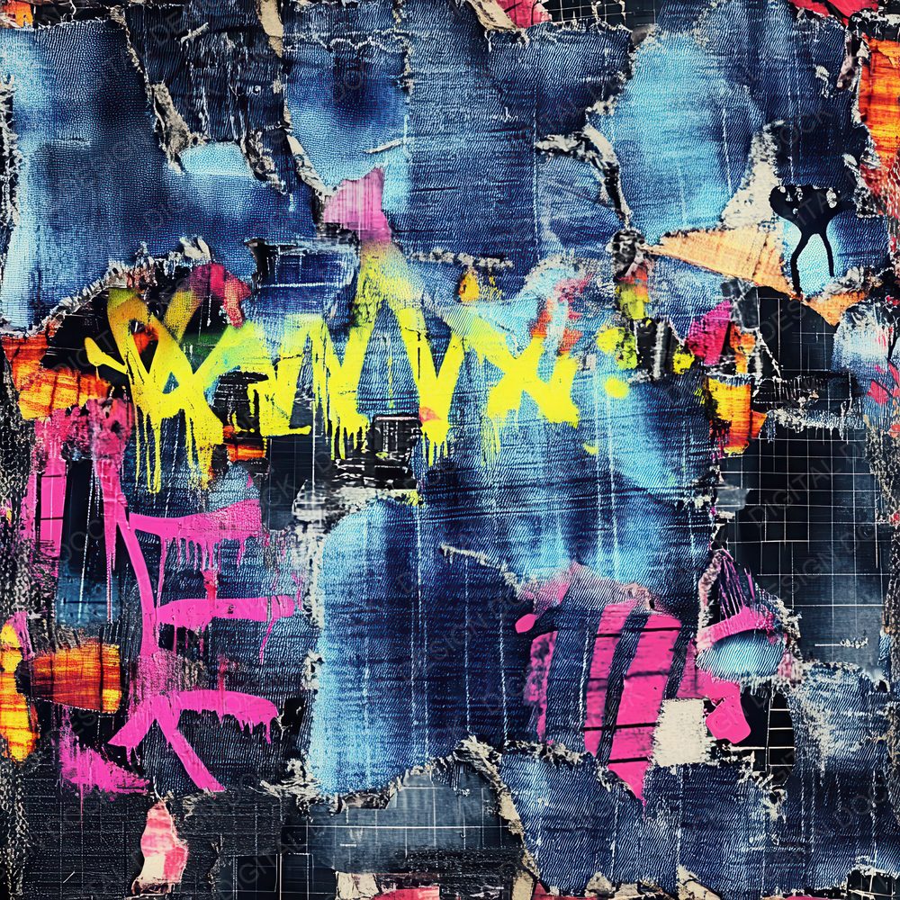 Neon Graffiti Denim Background Digital Paper Pack (DDD002699)