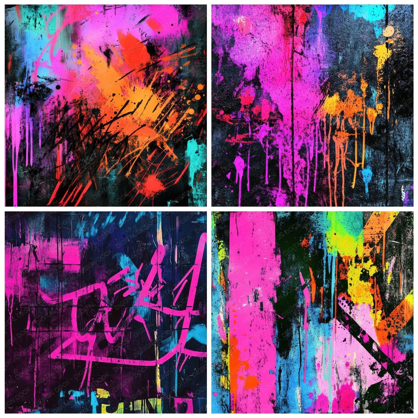 Neon Graffiti Splatter Background Digital Paper Pack (DDD002700)