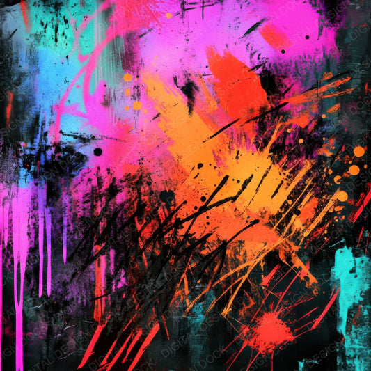 Neon Graffiti Splatter Background Digital Paper Pack (DDD002700)