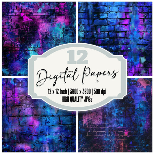 Neon Graffiti Wall Background Digital Paper Pack (DDD002702)