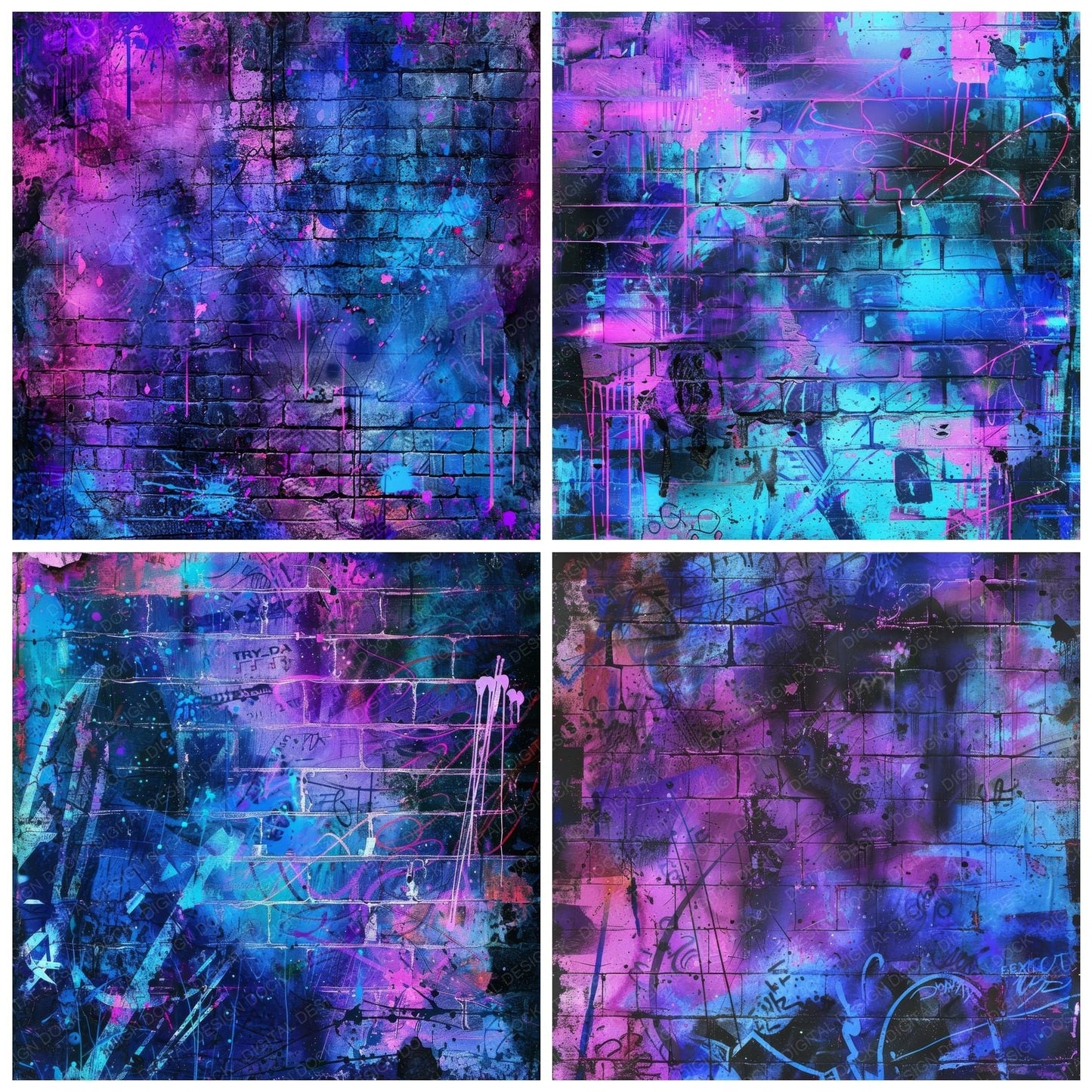 Neon Graffiti Wall Background Digital Paper Pack (DDD002702)
