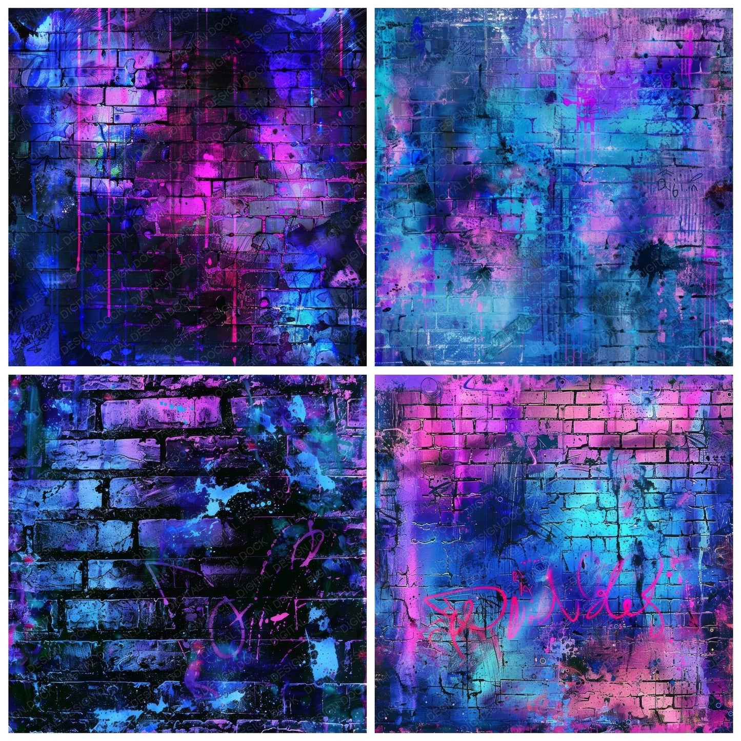 Neon Graffiti Wall Background Digital Paper Pack (DDD002702)