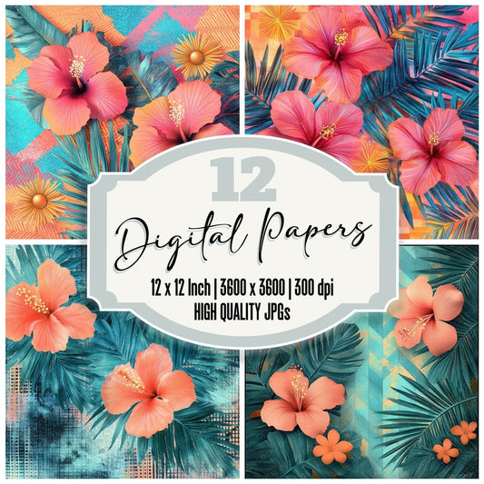 Neon Hibiscus Wave Digital Paper Pack (DDD002704)