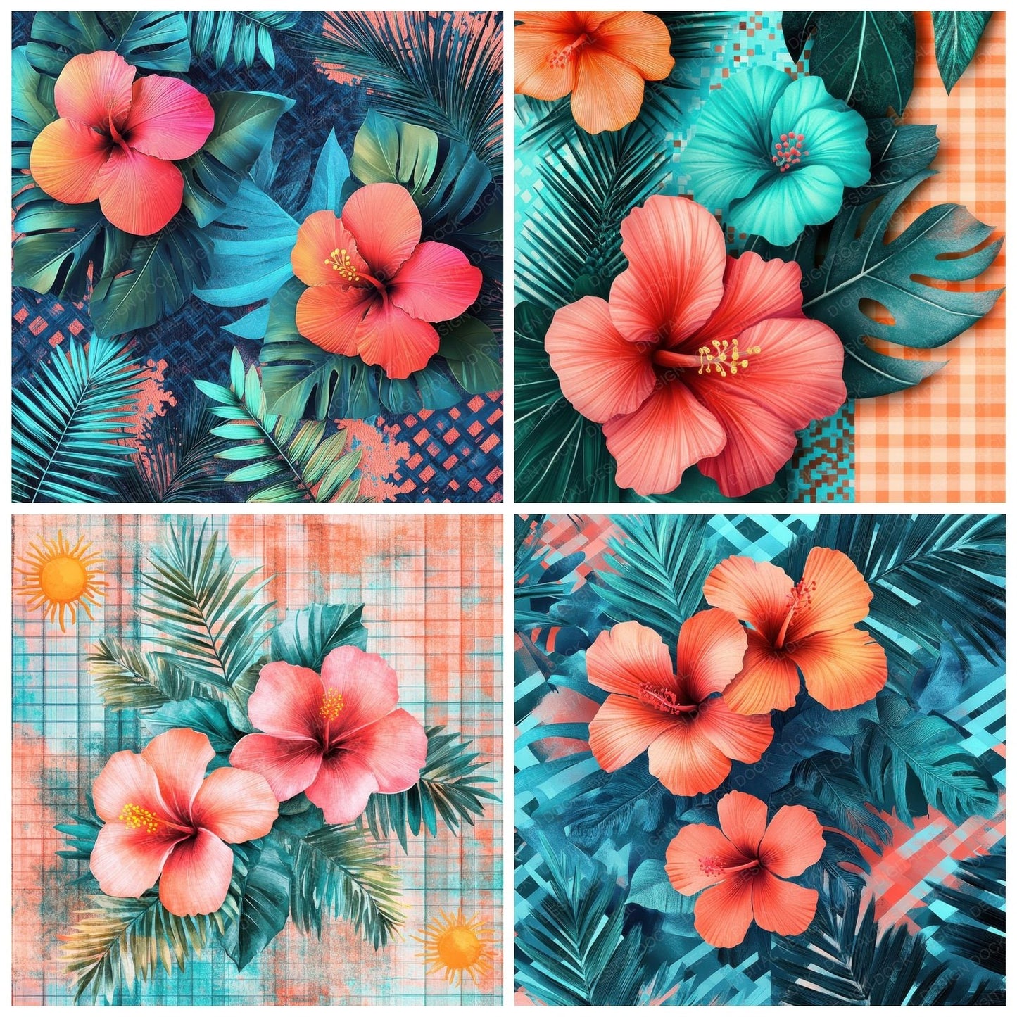 Neon Hibiscus Wave Digital Paper Pack (DDD002704)