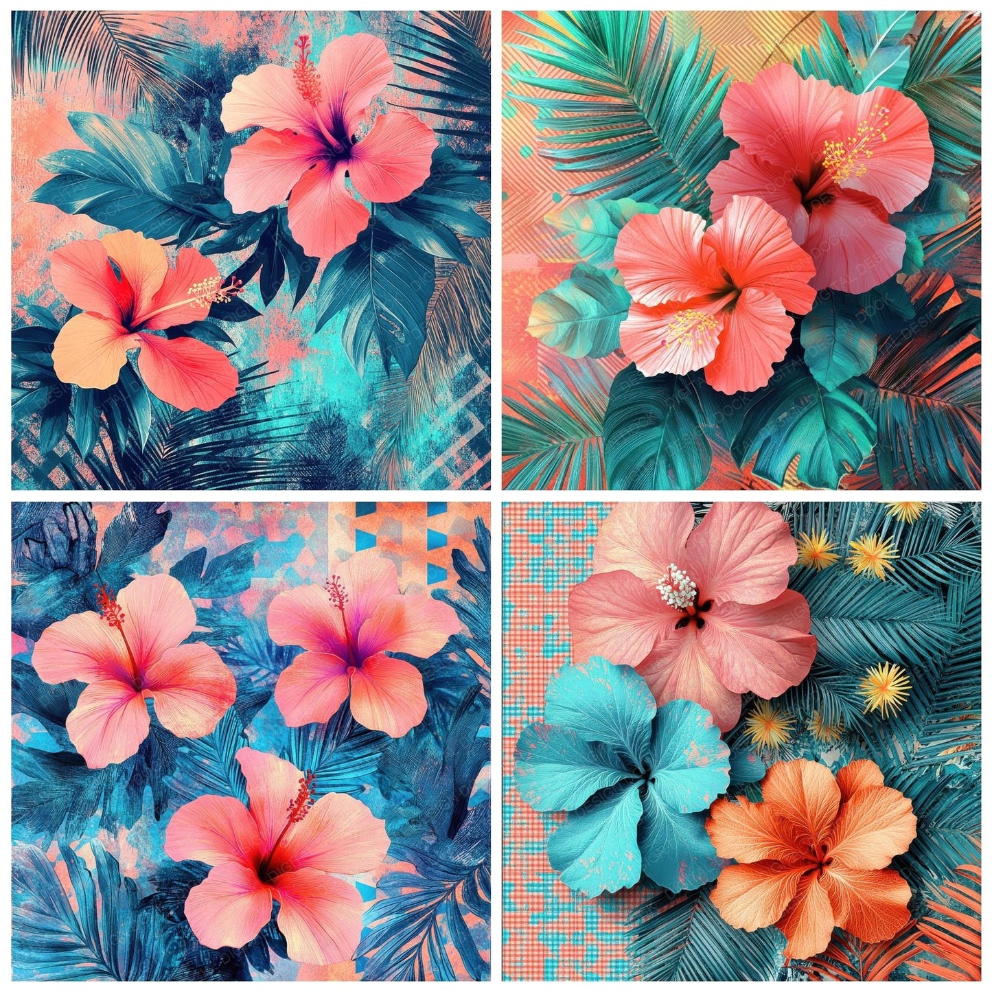 Neon Hibiscus Wave Digital Paper Pack (DDD002704)