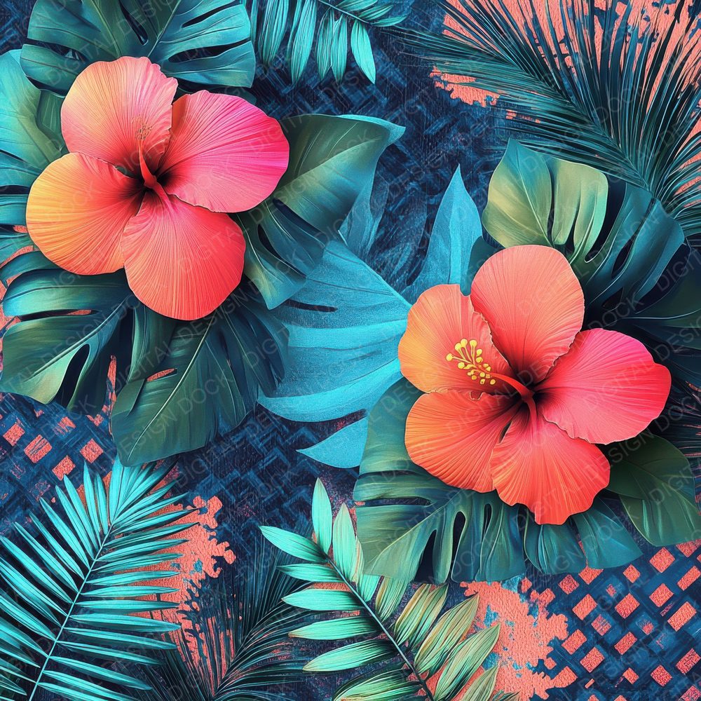 Neon Hibiscus Wave Digital Paper Pack (DDD002704)