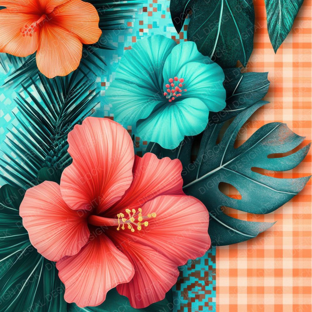 Neon Hibiscus Wave Digital Paper Pack (DDD002704)